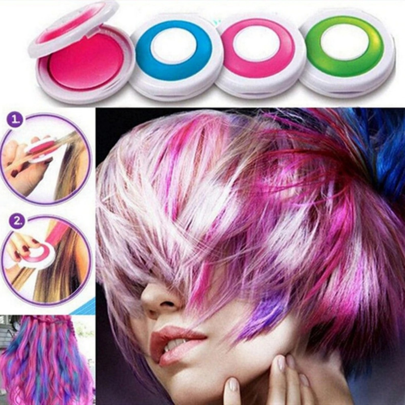 Hot Huez Hues Temporary Hair Chalk Dye Powder Cake Hair Color Etsy