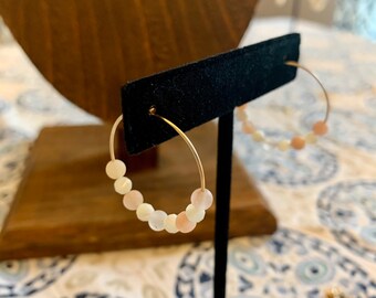 Tiny Gold Filled Hoop Earrings with Peach beads