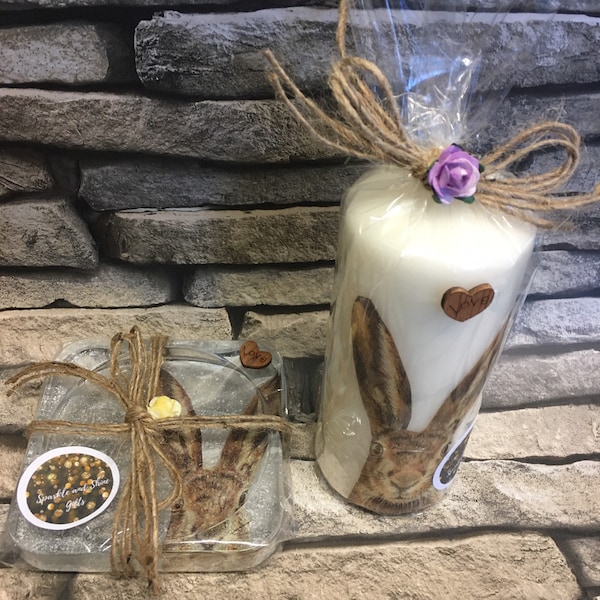 Hare candle and tray giftset