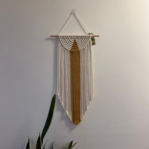 Semi circle Macrame Wall Hanging / Half Moon Macrame Wall Hanging | Macrame Wall Hanging | Mustar/brown Macrame Wall Hanging - medium size