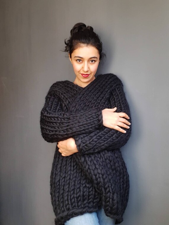 Cappotto di lana maglione grosso cappotto nero Unisex | Etsy Italia