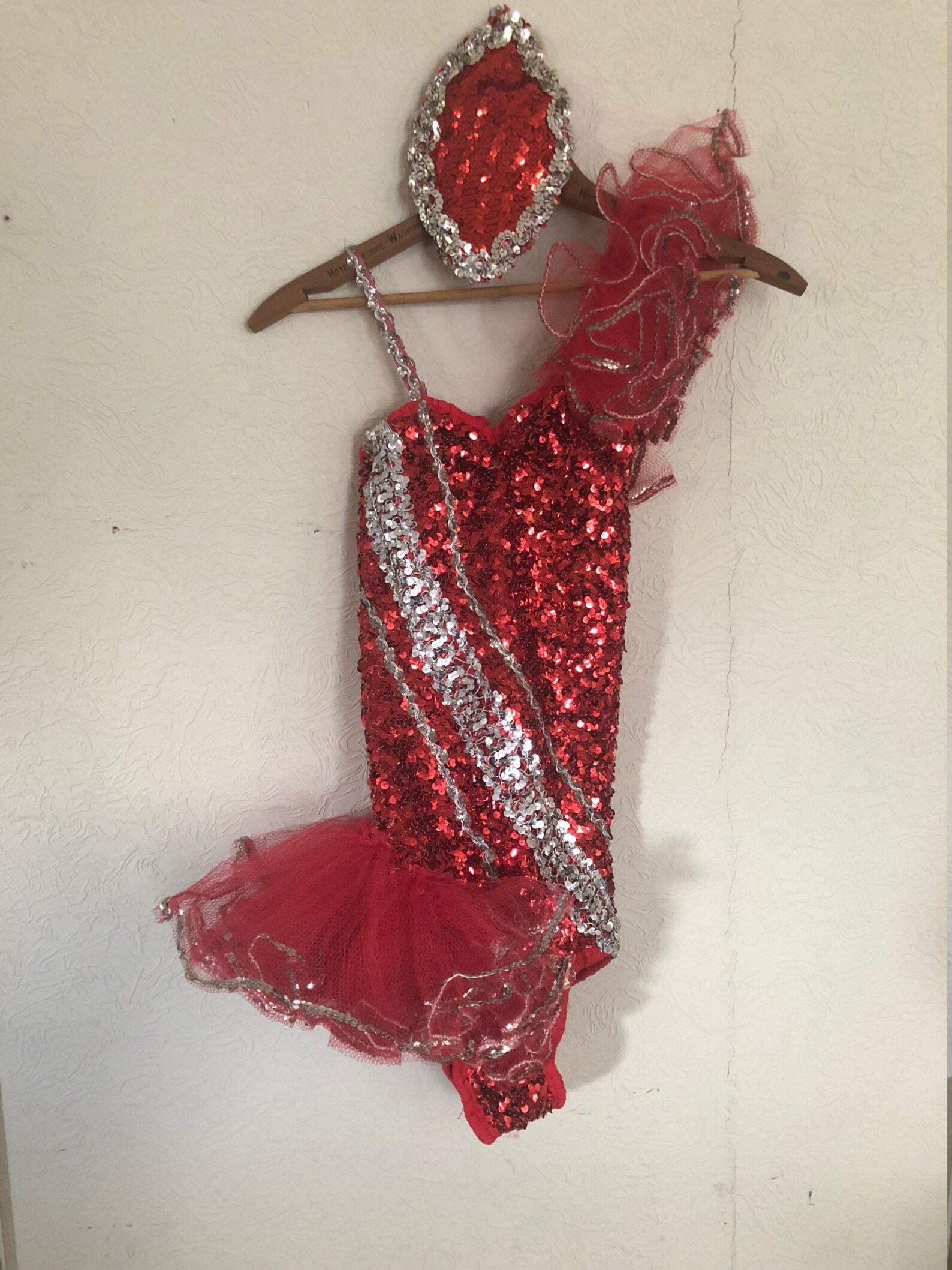 Red Sequin Asymmetrical Dance Leotard Costume With Hair Etsy