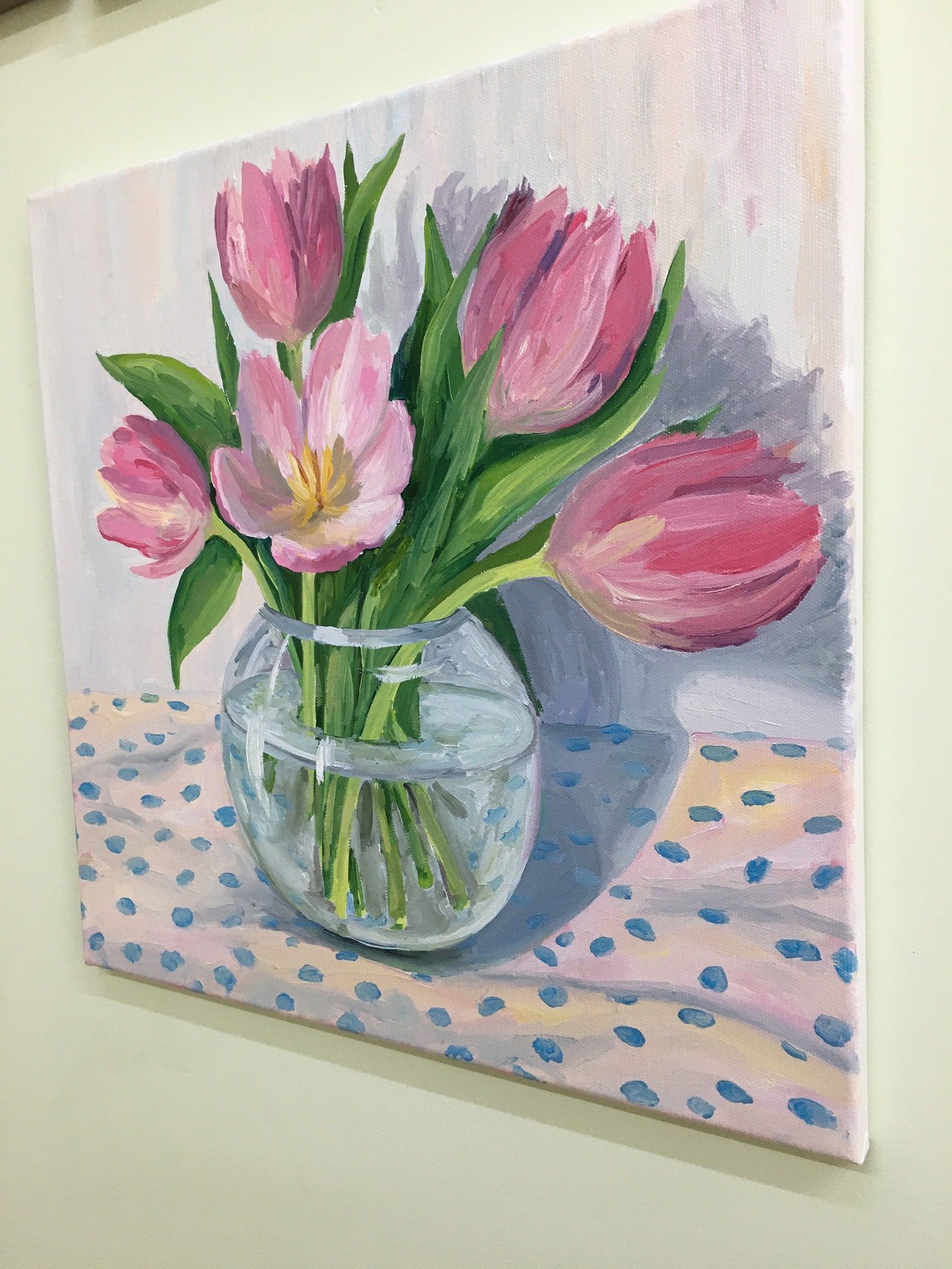 Tulips in vase oil painting on canvas. Blossom flowers Etsy