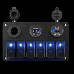 12V Rocker Switch Panel with Dual USB, Voltmeter Display, & Cigarette Lighter Socket for Car/Truck/RV/Boat