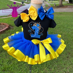 Baby tutu Outfit, Custom birthday outfit, Toddler&#39;s tutu, yellow and blue tutu, Kid&#39;s Birthday Tutu, Tutu with shirt, Kid&#39;s custom tutu set