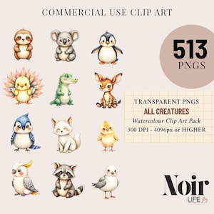Watercolour Cute Animals Clipart Bundle, Watercolor Cute Animals Clipart, Cute Animal PNG Watercolor Animals Cute Animal Bundle Baby Animals