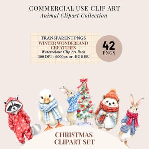 Winter Wonderland Clipart, Christmas Animal Clipart Bundle, Festive Animal PNG For Cards, Winter Animal PNG, Christmas Animal PNG For Crafts