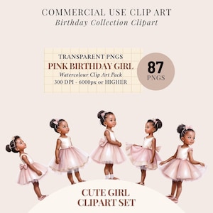 Cute Afro Girl Clipart Bundle, Afro Girl Clipart, Birthday Girl Clipart, Black Girl png, Birthday Bundle Png, Girl Instant Download PNG