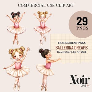 Watercolor Ballerina Clipart Set, Little Ballerina, Dance Clipart, Pink Tutu Ballerina PNG, Tutu Birthday Bundle Png, Instant Download PNG