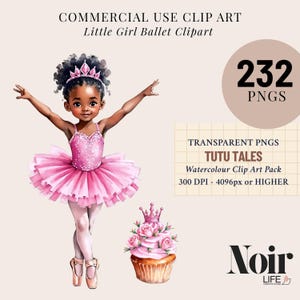 Pink Tutu Ballerina PNG, Ballerina Watercolor Clipart Set, Little Ballerina, Dance Clipart, Tutu Birthday Bundle Png, Instant Download PNG