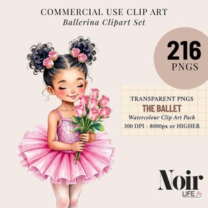Ballerina Watercolor Clipart Set, Pink Tutu Ballerina PNG, Little Ballerina, Dance Clipart, Tutu Birthday Bundle Png, Instant Download PNG