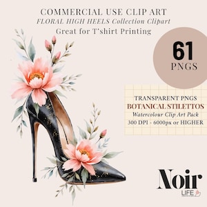 High Heel Clipart, Women Shoe Clipart, Floral Prom Shoes, Fashion Accessories Clipart, Shoes Clipart, Fashion Clipart, Fashion Illustrations