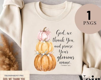 Decorazione murale cristiana con zucca e versetto biblico: Ringraziamento (download digitale PNG)