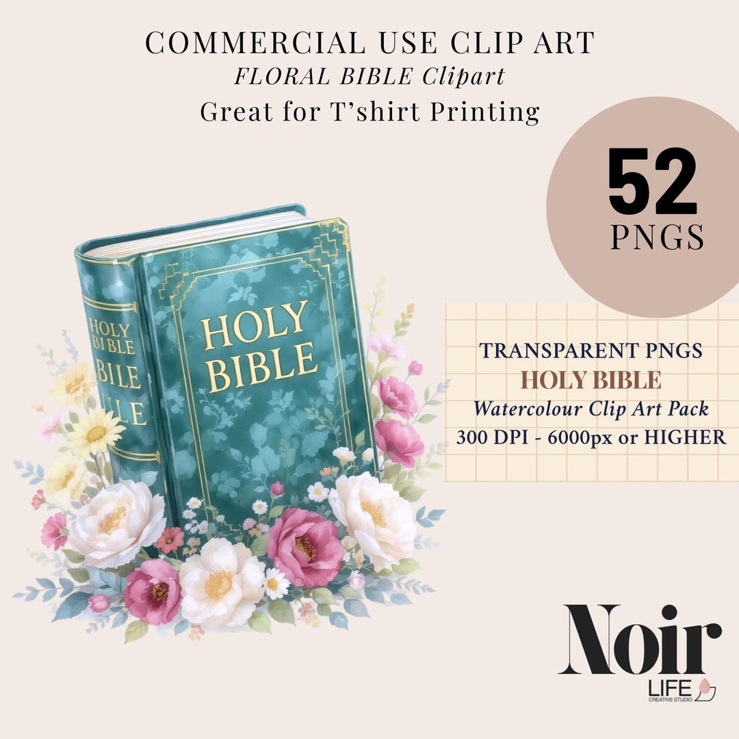 Floral Bible Clipart PNG Set: Watercolor Christian Scripture (digital ...