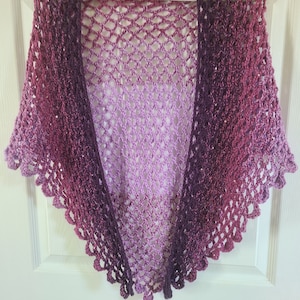 Shawl.  "Shades of Purple Shawl".   Purple Shawl with sequins; Hand Crocheted; V Shape; Women's Accessory; Acrylic; Gift for her