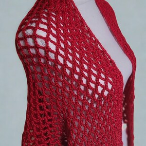 Shawl; Red, Handmade Crocheted , V-Shape Style; Accessory