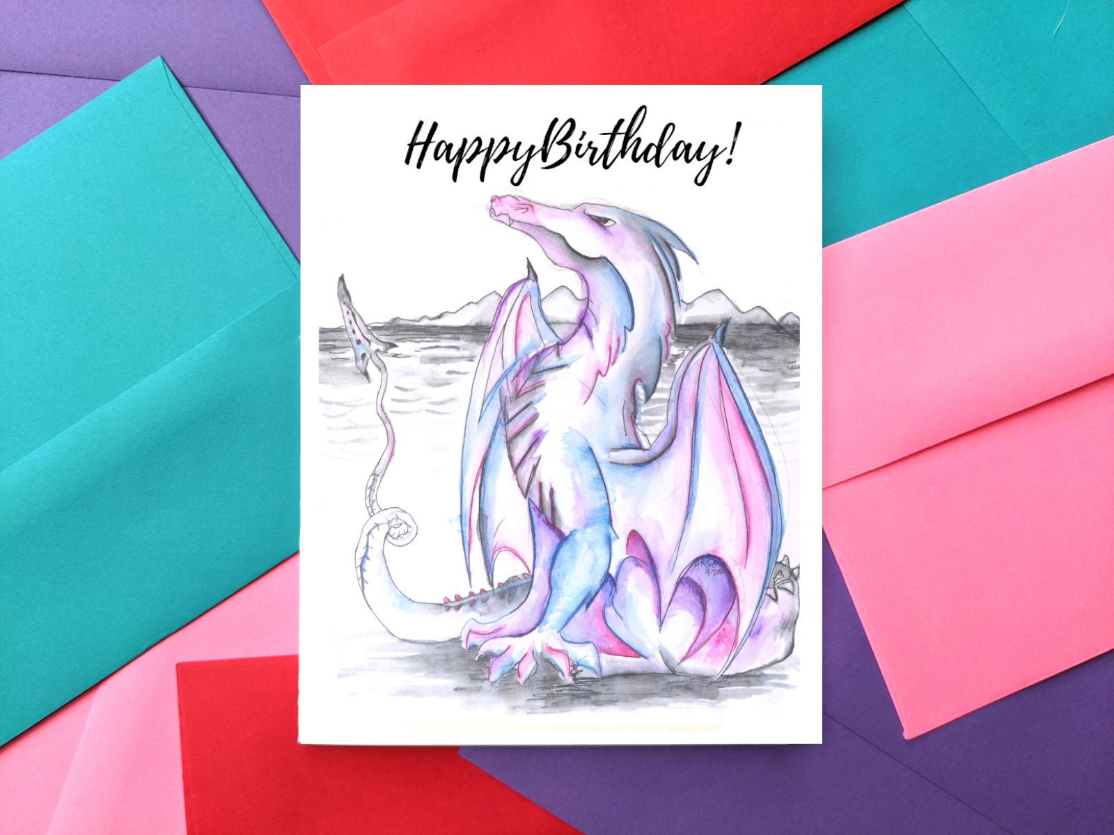 Dragon birthday card dragon art card dragon card dragon Etsy