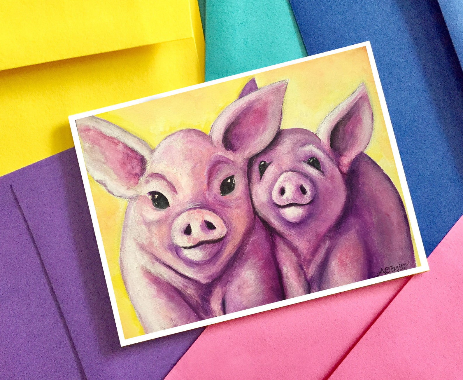 Lila Schweine Karte Schwein Karte Schwein Geburtstagskarte Etsy