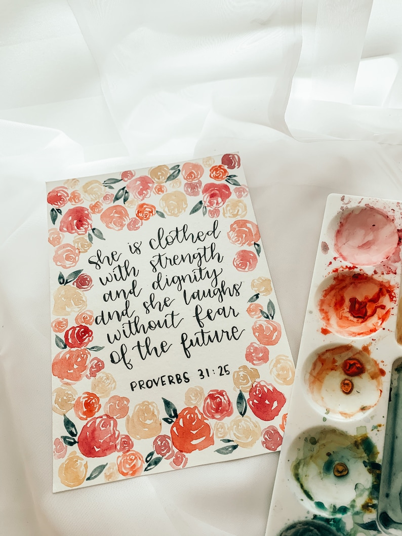 Original Watercolor Painting Floral Border Bible Verse