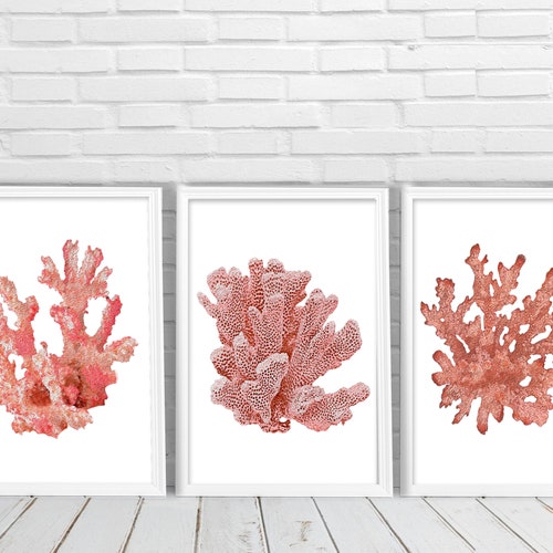 Orange Pink Coral Red Pink 4 Art Sea Vintage Printables | Etsy