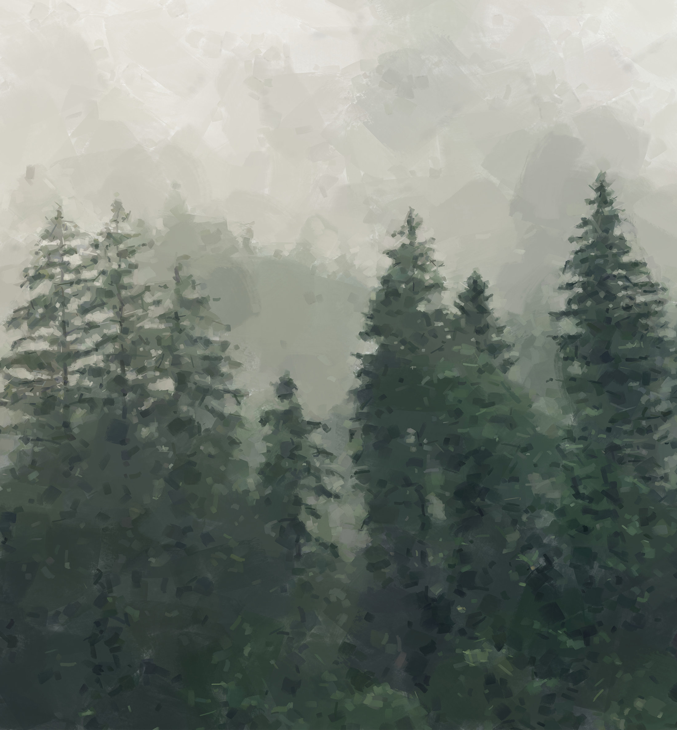 Misty Forest painting Set of 2 Foggy Forest Poster Minimalist Etsy