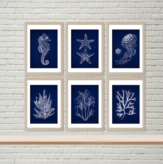 Navy Blue Nautical Wall Art Blue Coastal Decor Beach Art Print Etsy