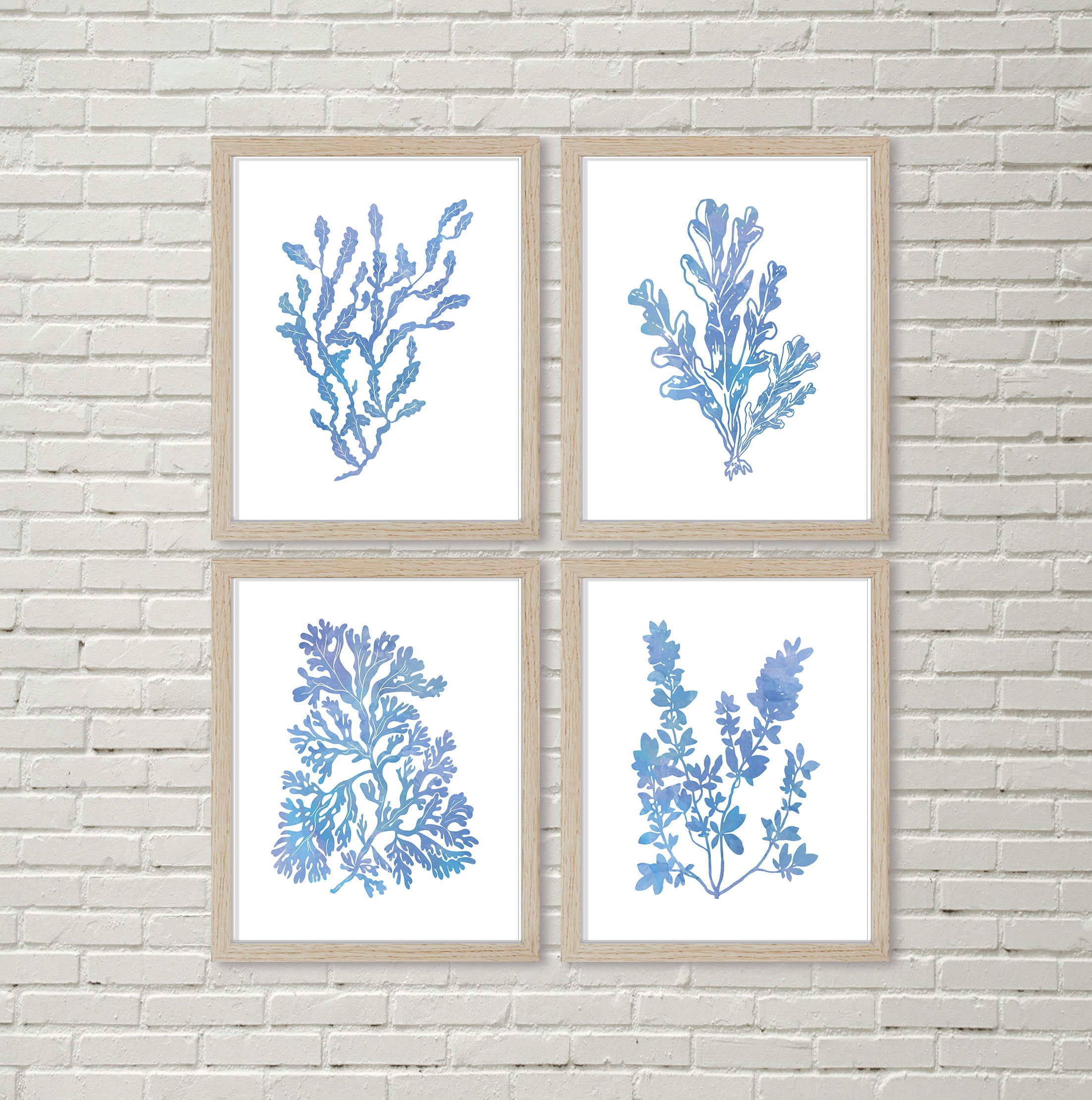 Blue Seaweed Prints Nautical wall art Watercolor sea plants Etsy