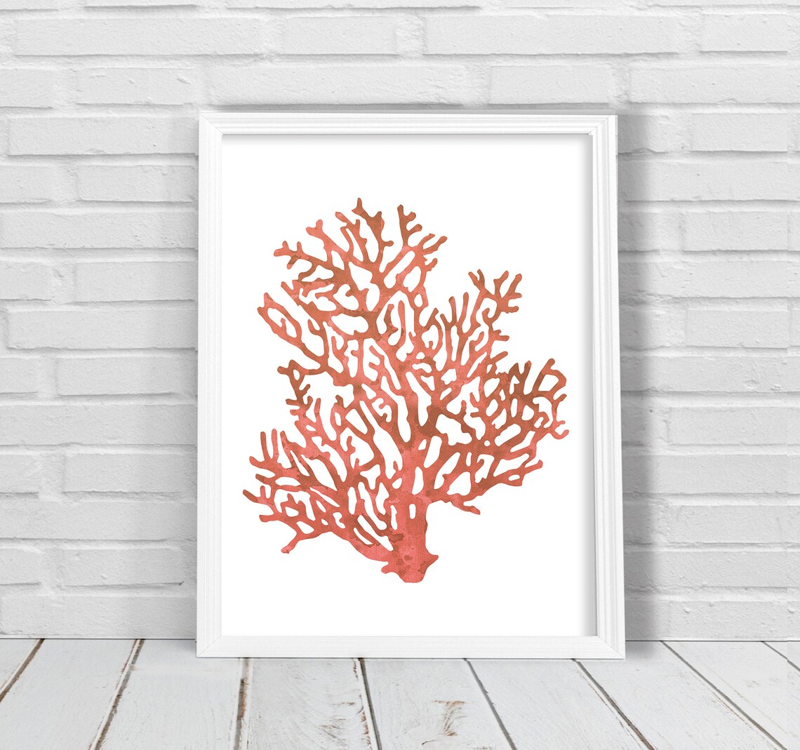 Sea coral Coastal decor Orange coral wall art Nautical nursery Etsy