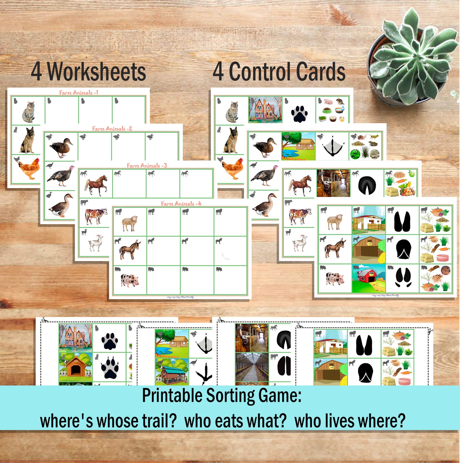 Animal Tracks Matching Game Farm Animals Shadow Matching Etsy