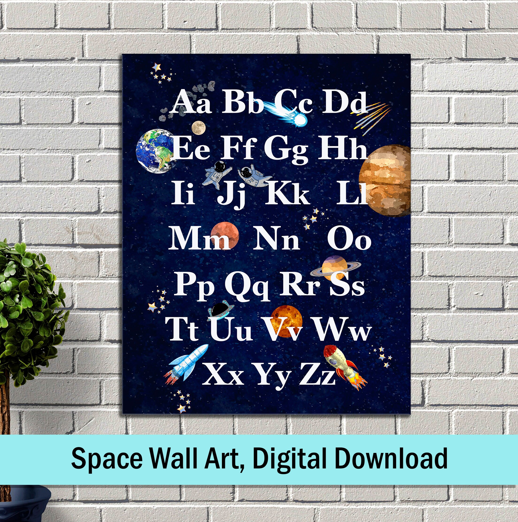 Space Alphabet print Set of 4 Space Wall Art Printable Outer | Etsy