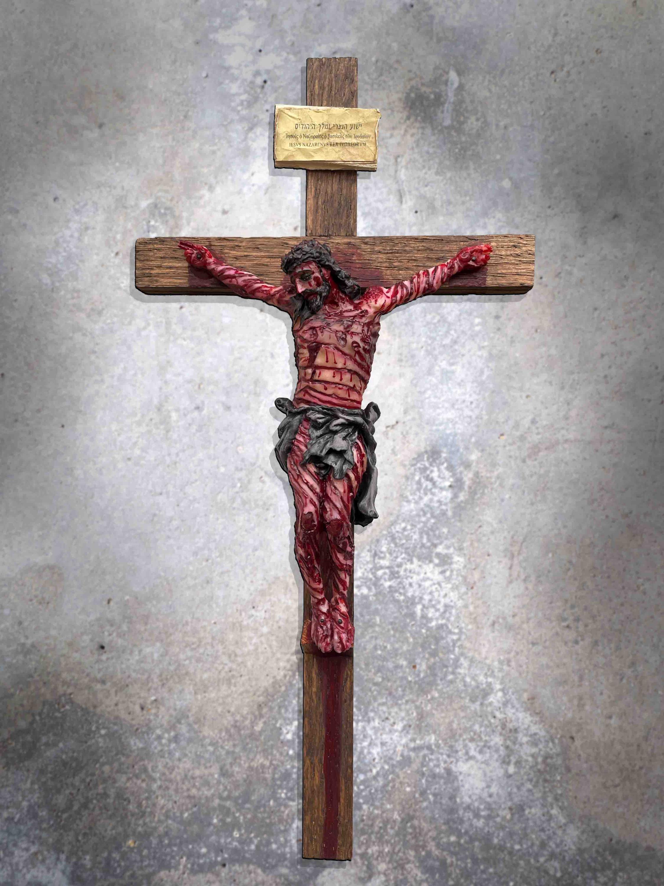 トップス rare FUGA Jesus Crucifix Glitter Coat Jesus Crucifix | 12in. Reclaimed Wood Cross, Hand-painted Resin