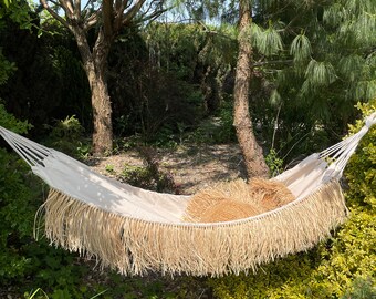 Boho Natural Beige Cotton Hammock Outdoor Rafia