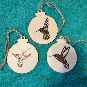 Hummingbird Wood burned Christmas Tree Ornaments, Hummingbird Wooden Ornaments, Hummingbird Ornament Set
