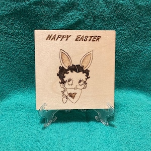 Betty Boop Wood burned Easter Plaque, Betty Boop Wood Easter Sign, Betty Boop Easter Plaque