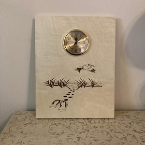 Beach Wood burned Wall Clock, Pelican Wood burned Wall Clock, Seascape Large Wall Clock