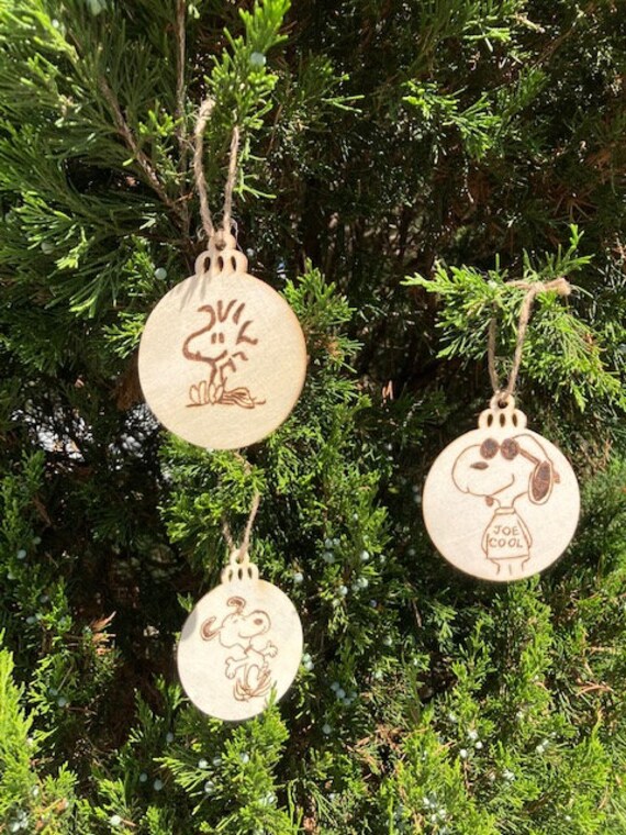 Snoopy Wood Burned Ornaments, Snoopy and Woodstock Wood Ornaments
