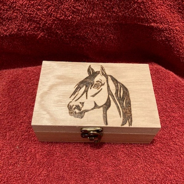 Horse Wood burned Jewelry Box, Horse head Trinket Box, Mustang horse Keepsake Box