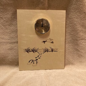 Beach Wood burned Wall Clock, Pelican Wood burned Wall Clock, Seascape Large Wall Clock