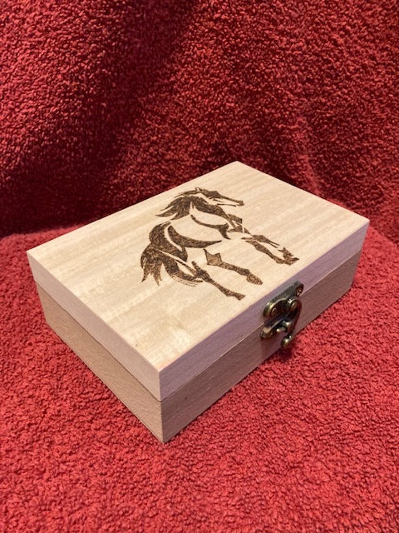 Horse Wood Burned Jewelry Box, Horse Wooden Keepsake Box, Horse Trinket