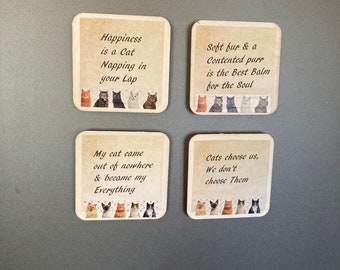 Cat Quote Magnet Set, Wooden Cat Inspirational Magnets, Cat Refrigerator Magnets, Cat Gifts