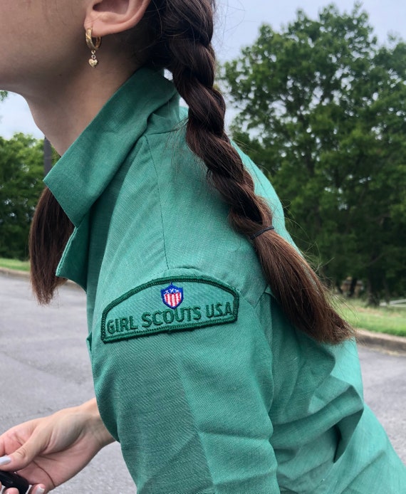 70s vintage xs green mini mod dress Girl Scouts au