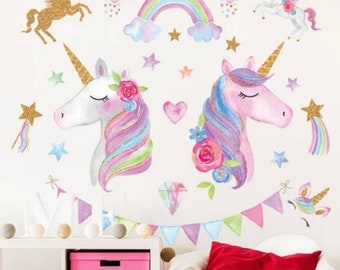 Unicorn Wall Stickers/Girls Bedroom Decor/Unicorn Rainbow Decal/Vinyl/Nursery Wall Stickers/Playroom Wall Decor/Unicorn Stickers