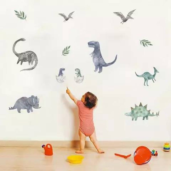 Stickers muraux dinosaures/autocollant aquarelle dinosaure Stickers muraux pour chambre d'enfant/chambre d'enfants/salle de jeux vinyle/peinture murale