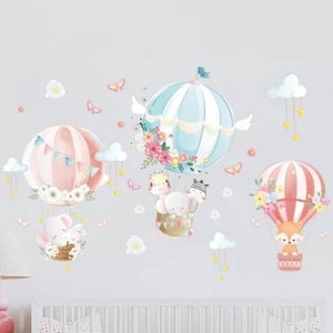 Nursery Wall Stickers/Animal Stickers/Hot Air Balloon Stickers - Nursery Decal - Playroom Vinyl - Safari Animal Stickers-Feminine Stickers