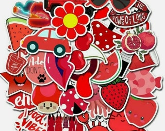 Red Stickers Set of 50 Water Bottles / Laptops / Skateboards / Walls / Diaries / Sticker Bomb