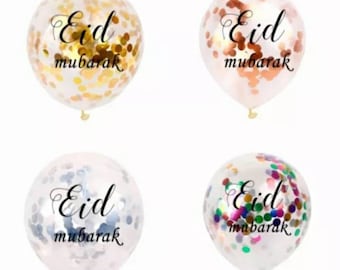 x10 Eid Mubarak 12 inch Latex Confetti Balloons Gold/Silver/Rose Gold/Pastel Rainbow - Pack of 10 Balloons in Choice of Colour