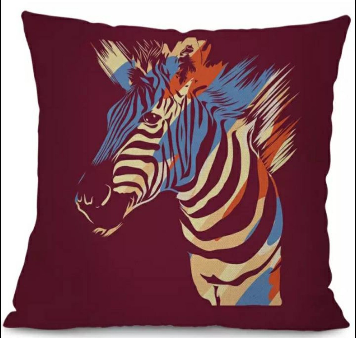 Zebra Cushion Cover/animal Print Decorative/ Burgundy Cushion Etsy UK