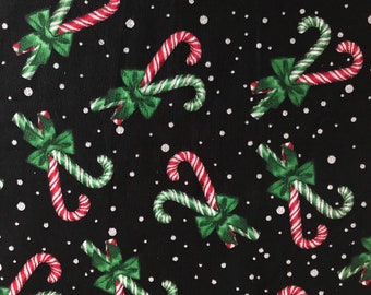 White /& Green Candy Canes All Over 100/% Cotton Fabric Blue with Red