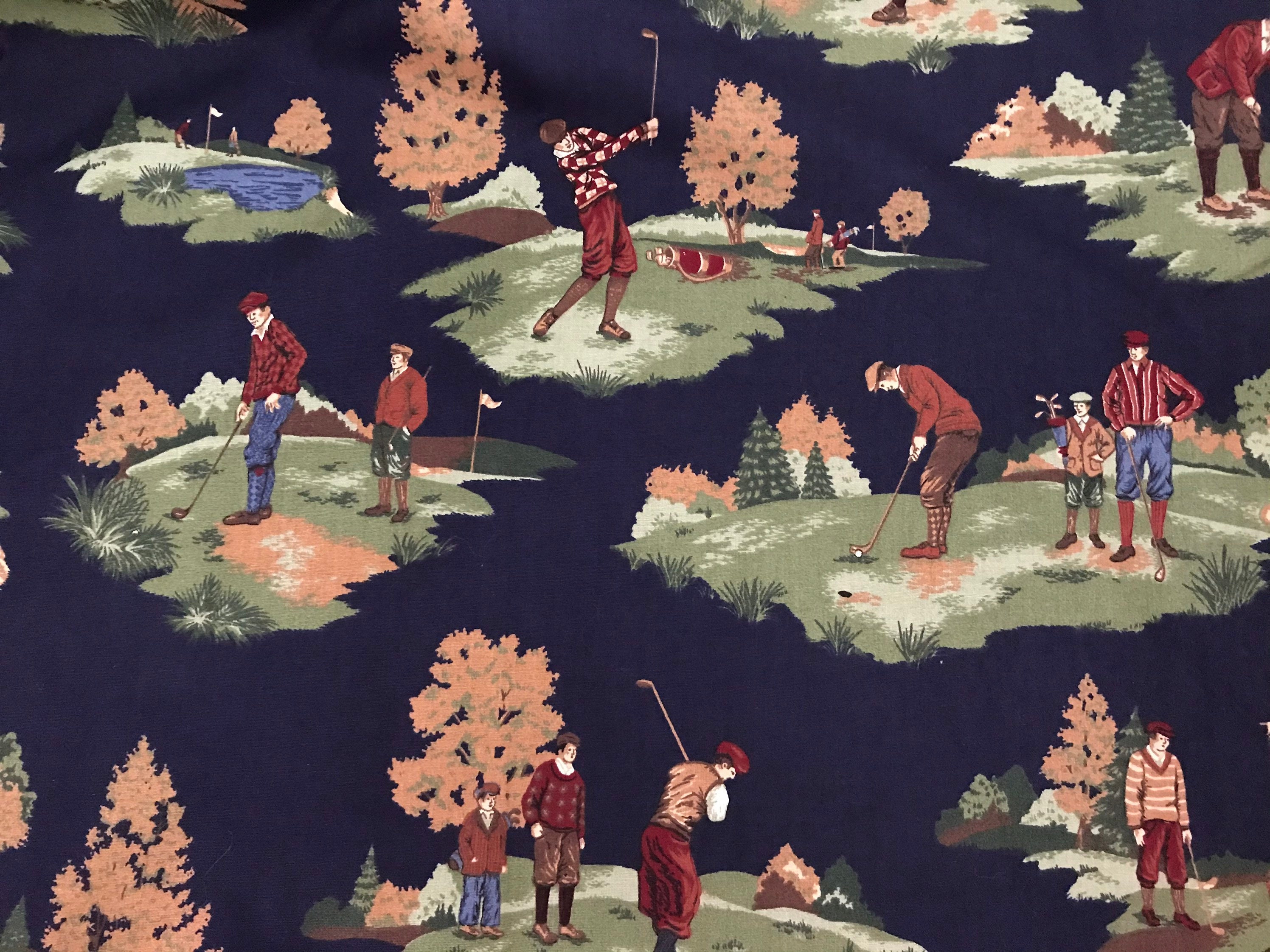 Golfers and Golf Greens Theme Fabric on Navy Blue 100 Etsy