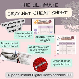 Crochet Cheat Sheet | Yarn Hook Sizes Charts | Crochet stitch tutorial | Crochet Pattern Guide